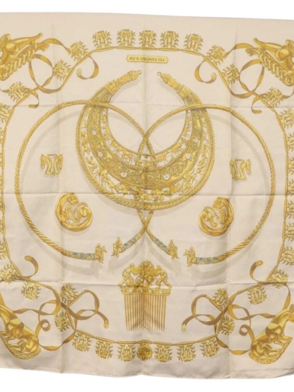 HERMES Carre 90 Scarf ""LES CAVALIERS D'OR"" Silk White Auth 181286 - Picture 10 of 16